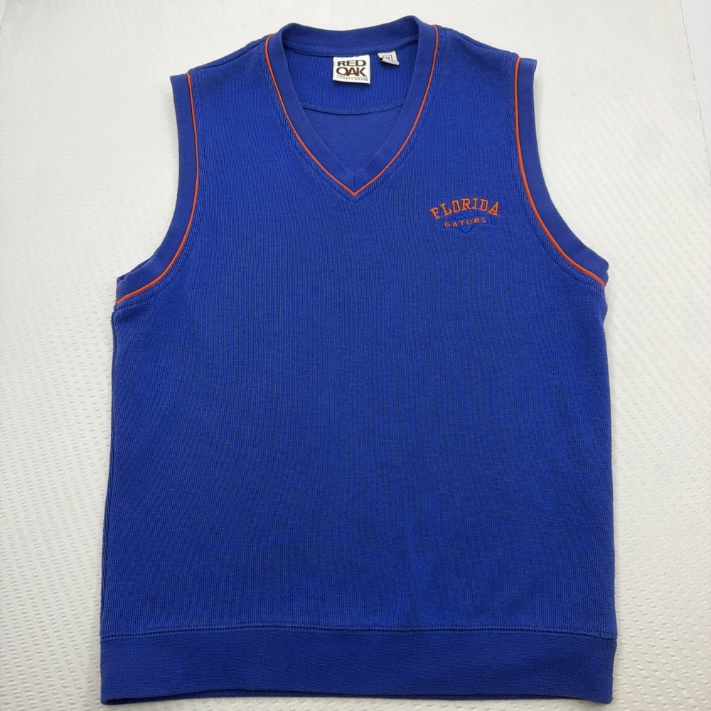 VTG Red Oak Florida Gators UF Mens Knit Sweater Vest Blue V-Neck Medium Preppy